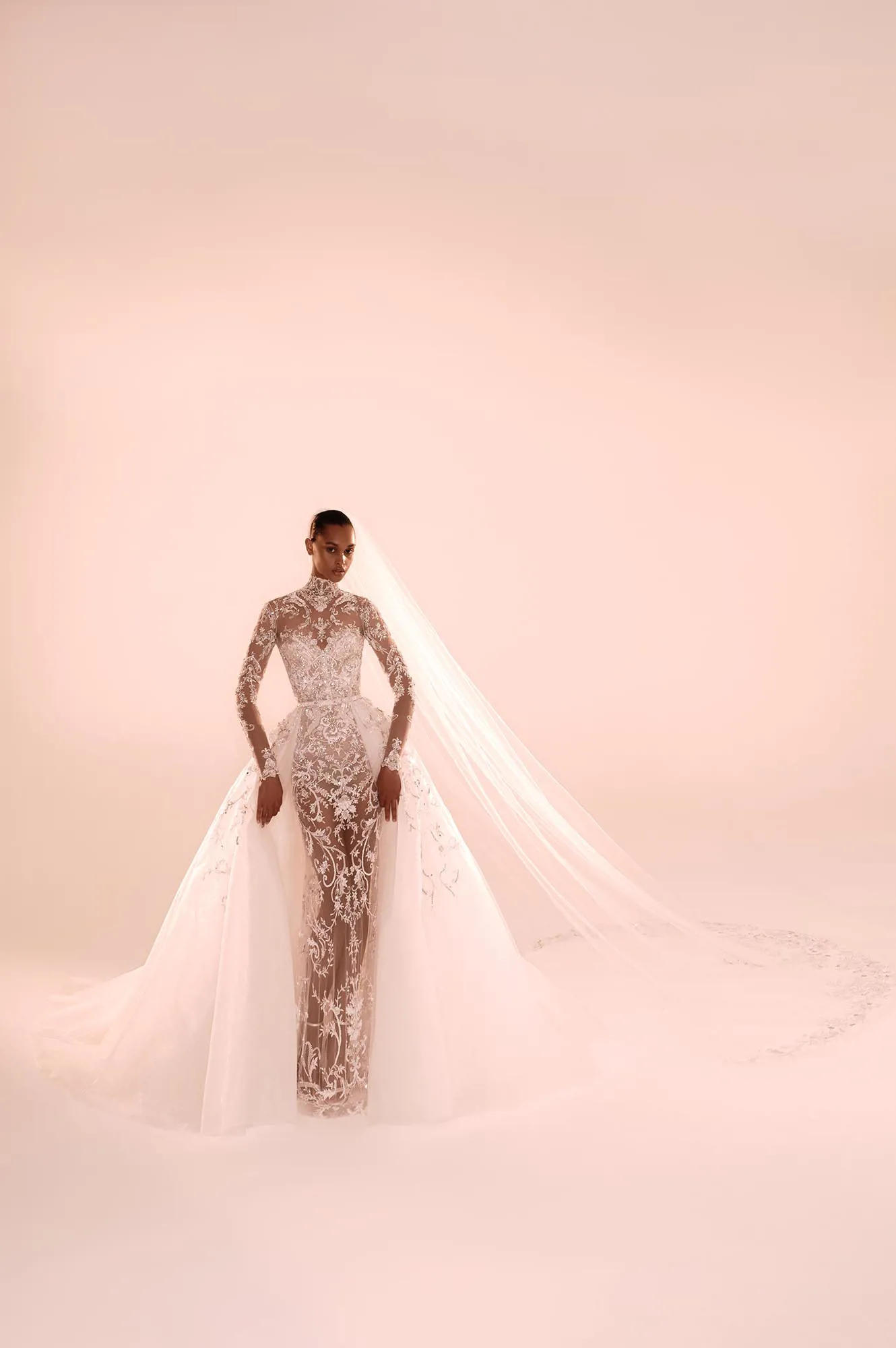 Zuhair Murad Mariage Fall 2026 Look 21 close-up of strapless satin ball gown with beaded corset and embroidered veil