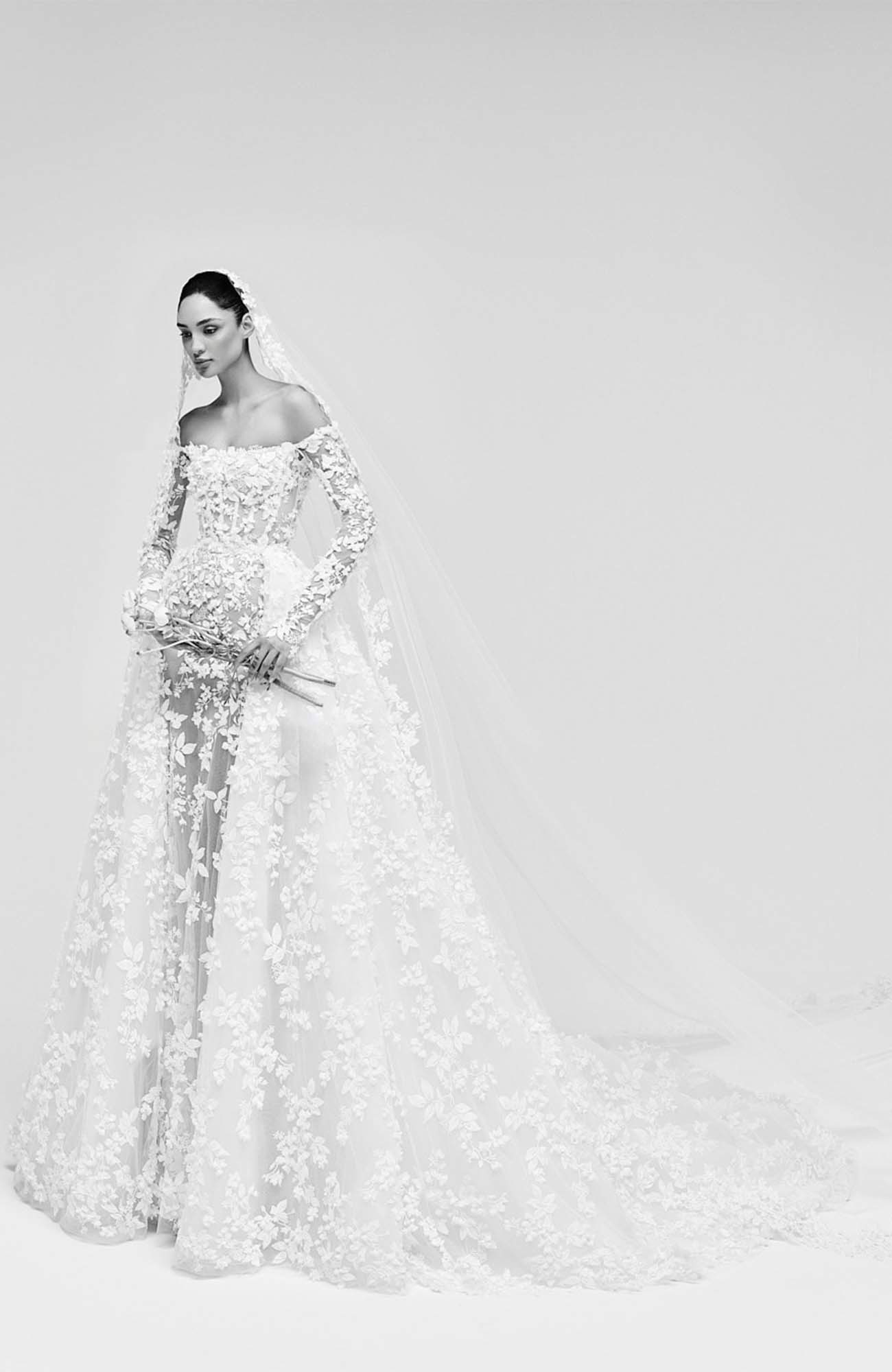 Zuhair Murad Mariage Spring 2026 Look 4 strapless lace wedding dress with draped satin bodice and detachable overskirt