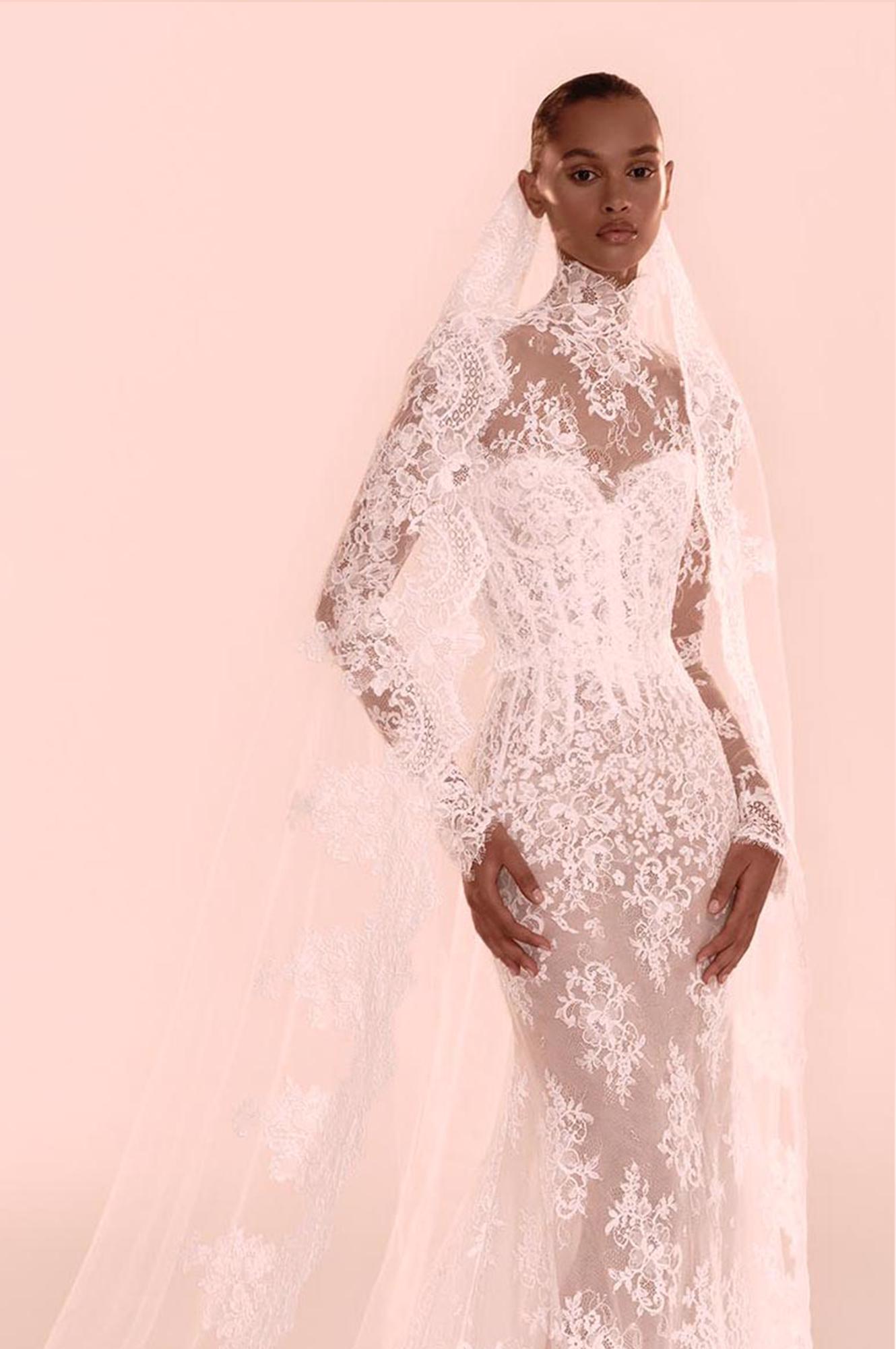 Zuhair Murad Mariage Fall 2026 Look 2 strapless ball gown wedding dress with floral lace, satin bodice and long veil