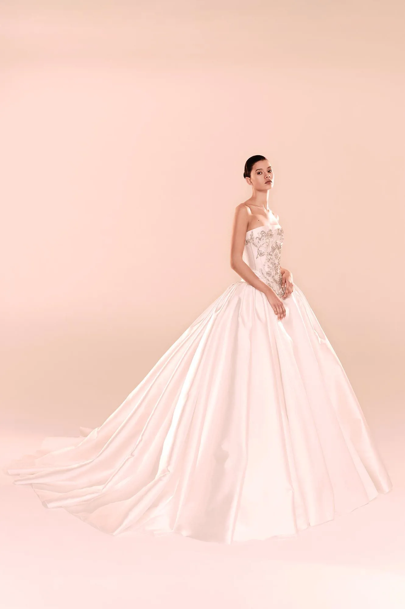 Zuhair Murad Mariage Fall 2026 Look 4 lace ball gown wedding dress with corset bodice, long sleeves and cathedral veil
